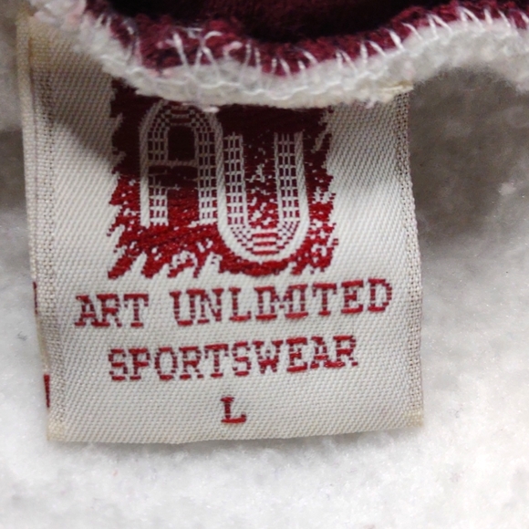 Art Unlimited Oshkosh size Large heathered white and burgundy hooded sweatshirt - Picture 7 of 10